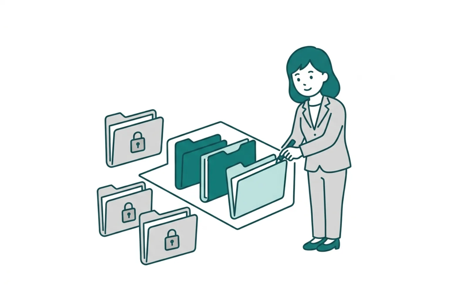 AIが参照してよいデータ範囲を分けるビジネスイラスト
