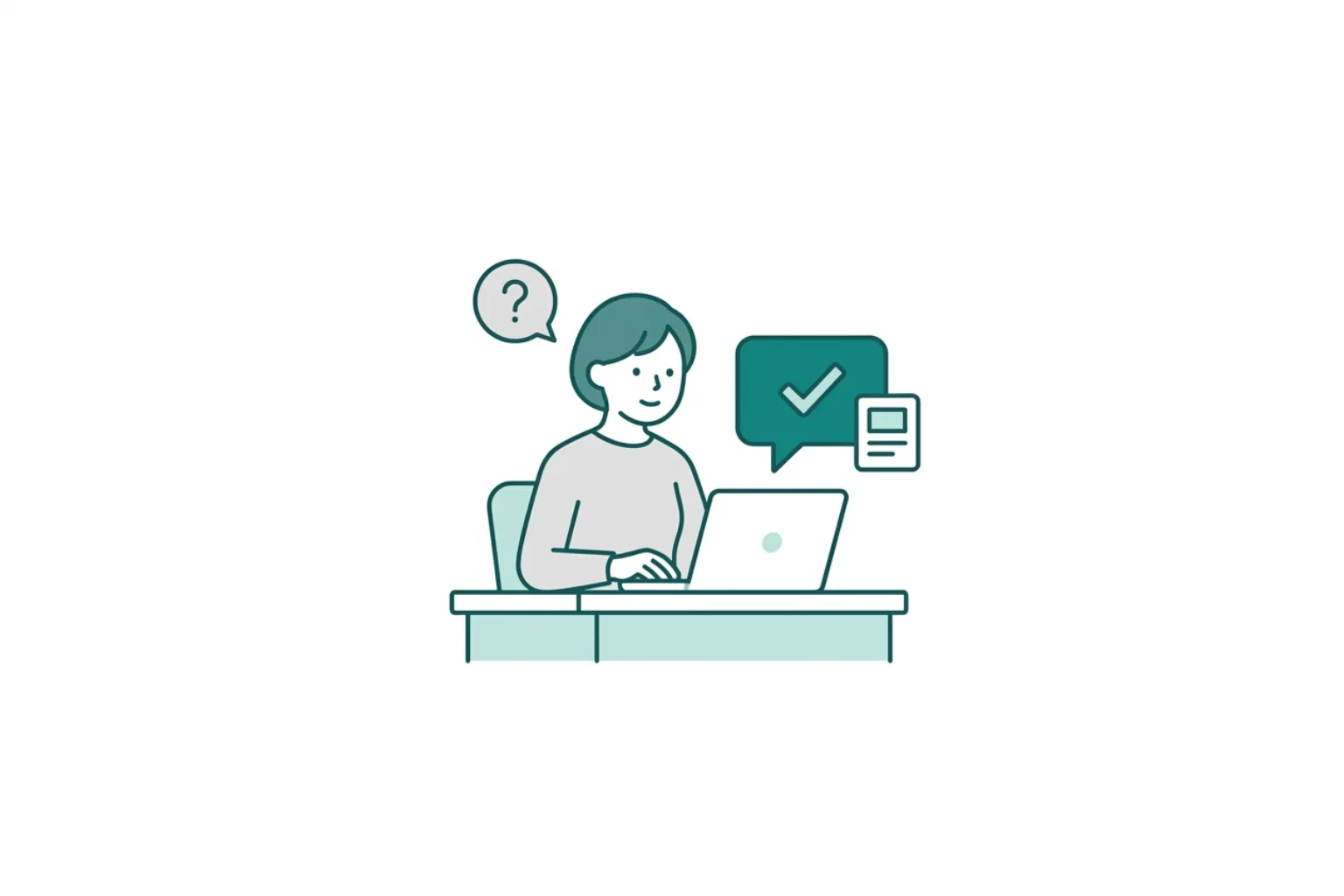 社内問い合わせとFAQをAI社員が整理するビジネスイラスト