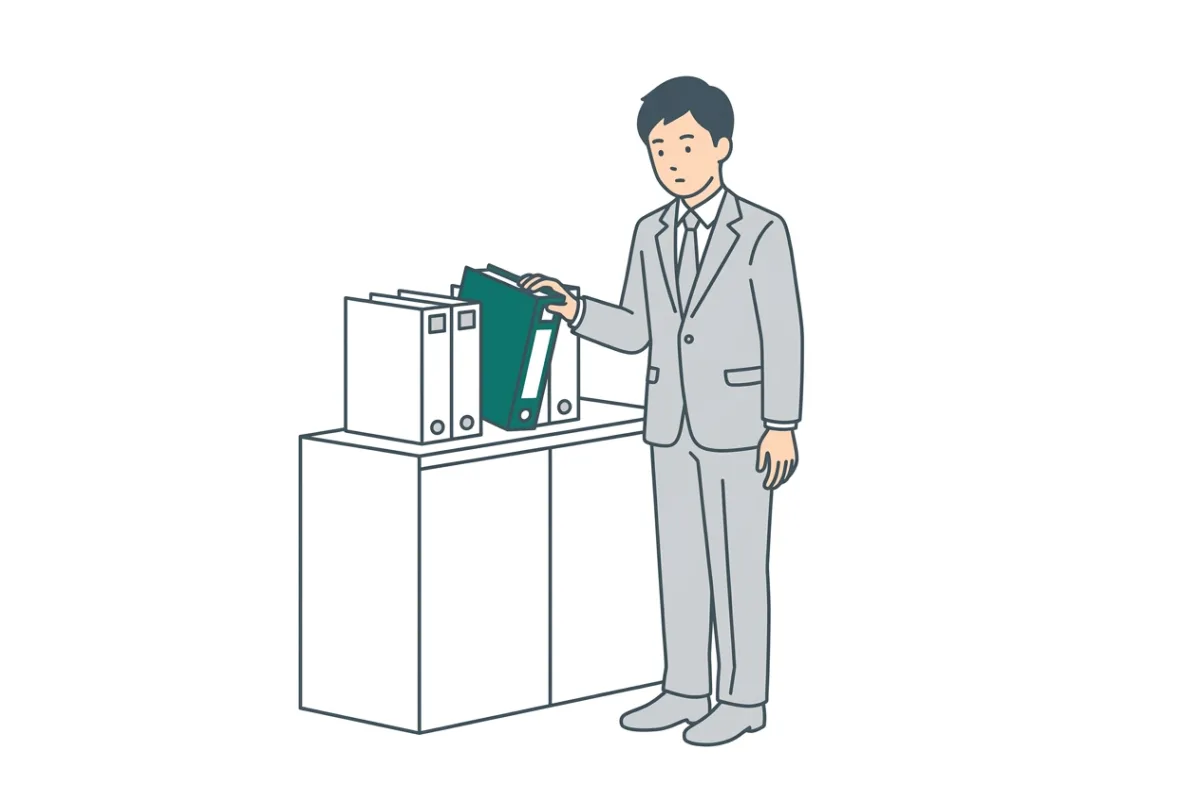 確認に使う資料を用意する担当者のイラスト