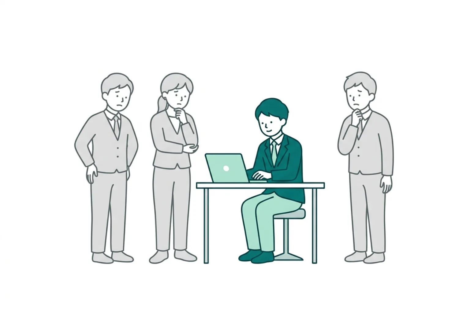 一部の担当者に問い合わせが集中するビジネスイラスト